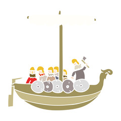 flat color style cartoon vikings sailing