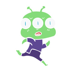 flat color style cartoon three eyed alien