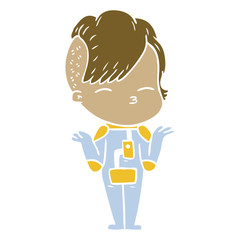 flat color style cartoon girl wearing futuristic clothes