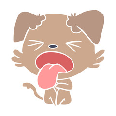 flat color style cartoon disgusted dog sitting