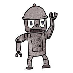 cartoon doodle robot waving