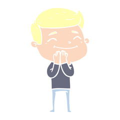 happy flat color style cartoon man