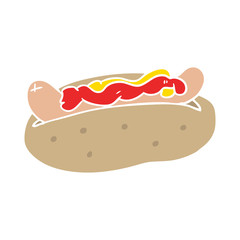 flat color style cartoon hotdog with mustard and ketchup