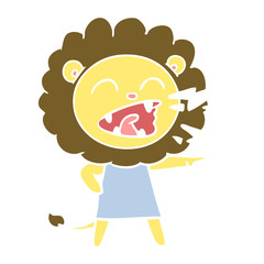 flat color style cartoon roaring lion girl