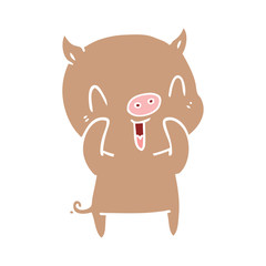 happy flat color style cartoon pig