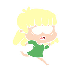 flat color style cartoon tired woman