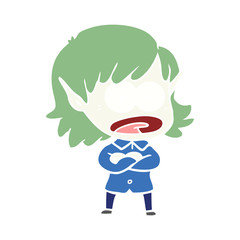 flat color style cartoon shocked elf girl