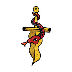 cartoon doodle dagger and snake tattoo