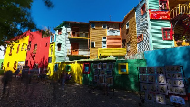Time lapse hyperlape of Colorful houses in La Boca Caminito, Buenos Aires, Argentina