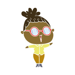 flat color style cartoon woman wearing spectacles