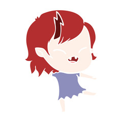 flat color style cartoon laughing vampire girl