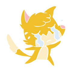 crying fox flat color style cartoon