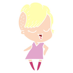 happy flat color style cartoon girl