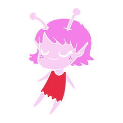 smiling alien girl flat color style cartoon floating