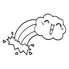 line drawing cartoon rainbow rain cloud