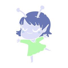 smiling alien girl flat color style cartoon dancing
