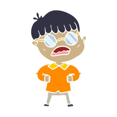 flat color style cartoon boy wearing spectacles