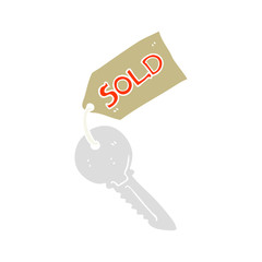 flat color illustration of a cartoon new house key