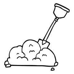 line drawing cartoon shovel in dirt