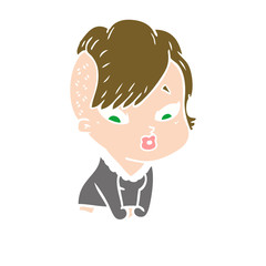 flat color style cartoon surprised girl