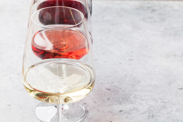 Red, rose and white wine glasses
