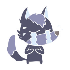 flat color style cartoon crying wolf
