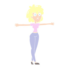 flat color illustration of a cartoon woman spreading arms