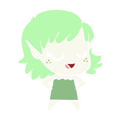 happy flat color style cartoon elf girl