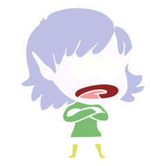 flat color style cartoon shocked elf girl