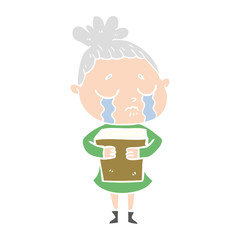 flat color style cartoon crying woman holding book