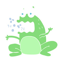 flat color illustration of a cartoon burping frog