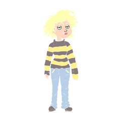 flat color illustration of a cartoon chilled out girl