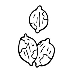 line drawing cartoon nuts in shells