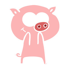 cheerful pig flat color style cartoon