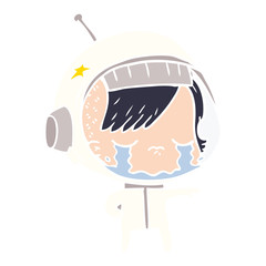 flat color style cartoon crying astronaut girl