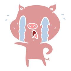 crying pig flat color style cartoon