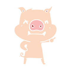 Fototapeta premium angry flat color style cartoon pig