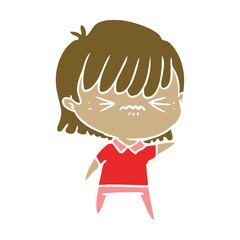 annoyed flat color style cartoon girl
