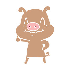 nervous flat color style cartoon pig