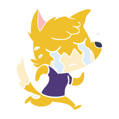 crying fox flat color style cartoon