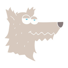 flat color illustration of a cartoon wolf head