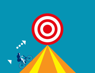 Businesswoman drive bicycle for target. Concept business vector, Bicycle, Successful.