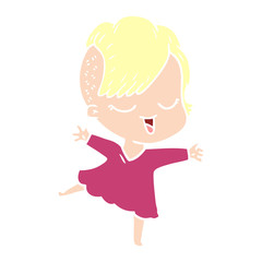 happy flat color style cartoon girl dancing