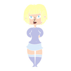 flat color illustration of a cartoon happy woman
