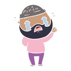 flat color style cartoon bearded man crying