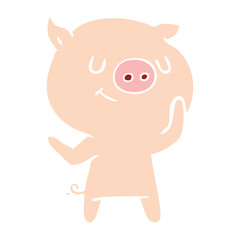 happy flat color style cartoon pig