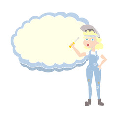 flat color illustration of a cartoon female mechanic