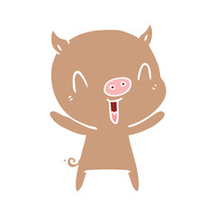 happy flat color style cartoon pig