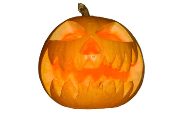 Spooky halloween pumpkin isolated on a white background
