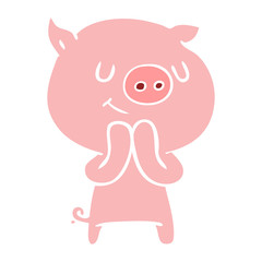 happy flat color style cartoon pig